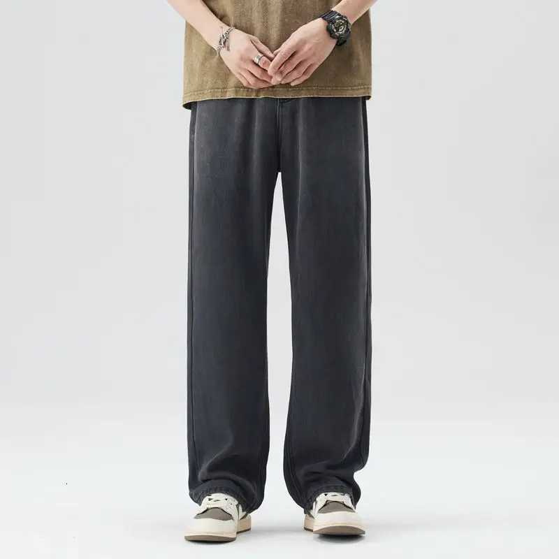 Mens High Street Casual Straight Lyocell Fabric Korean Fashion Denim Pants Baggy Simple Male Wide Trousers Mens summer pantsZ250917