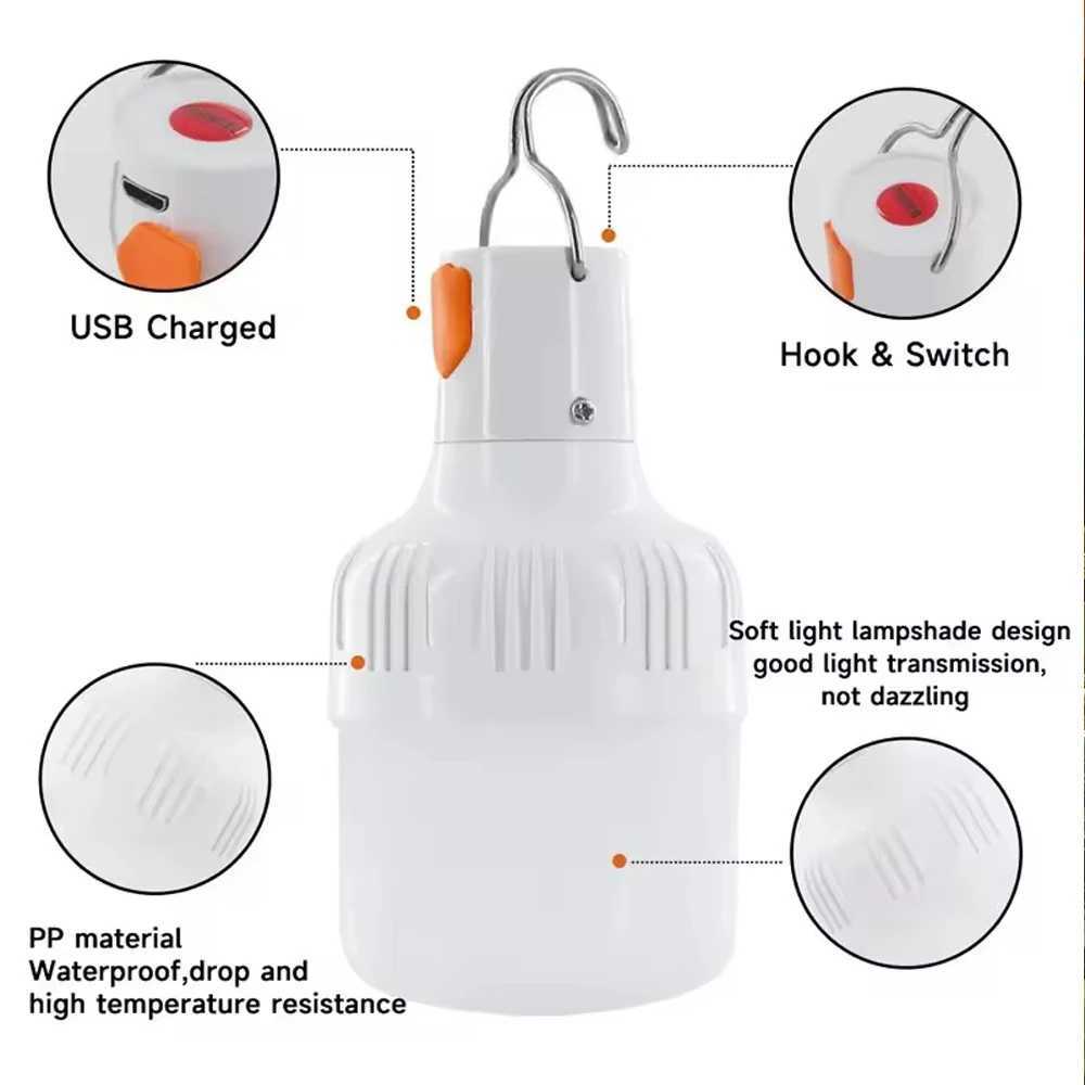 Outdoor USB Rechargeable LED Lamp Bulbs 30W 60W 100W Emergency Light Hook Up Camping Fishing Portable Lantern Night Lights C250917