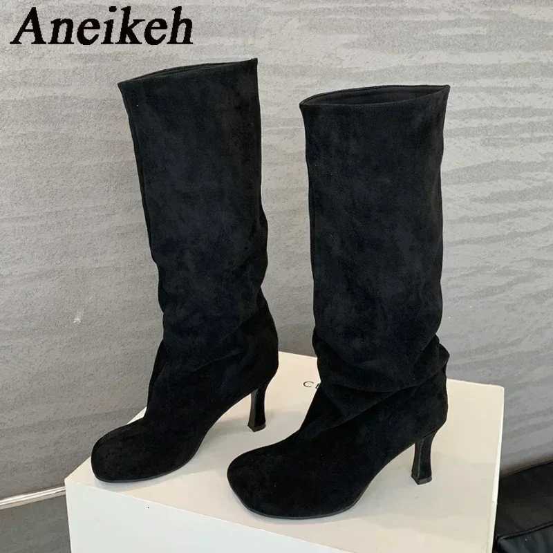 Aneikeh Winter Street Style Square Toe KneeHigh Women Boots Punk Thin High Heels Shoes Female Long Booties Zapatos De MujerXJ250917