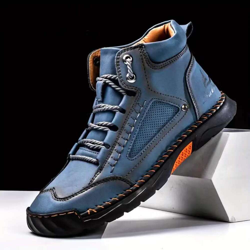 25 Hot Selling Large PU Leather Men's Fashion SPORTY RICH Hand sewn Ankle Boots Flat Lace Casual Shoes