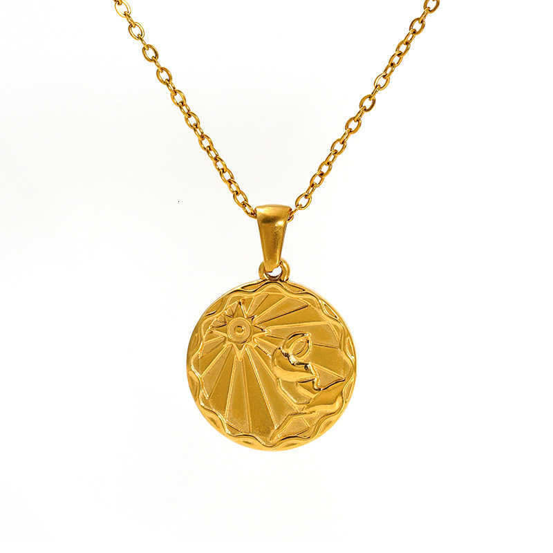 European and American fashion cold style necklace, personalized trend, stainless steel round pendant, women's zodiac sign accessories W250710