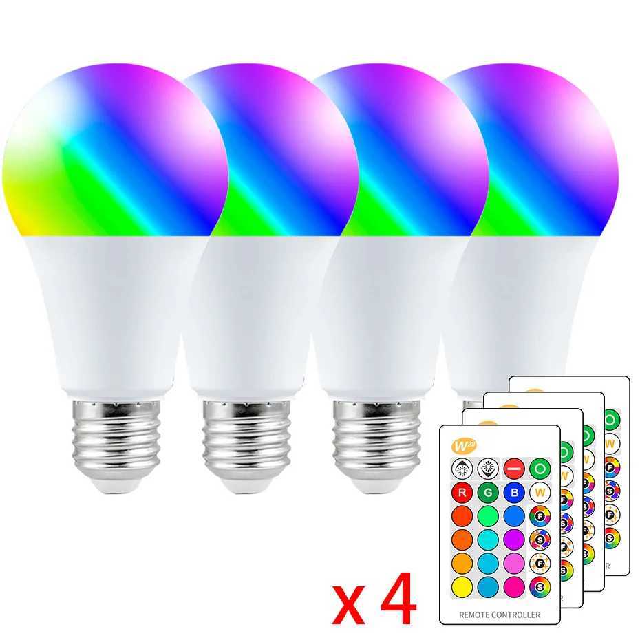 4pcs RGB LED Bulb Light E27 5W 10W 15W RGBW 85265V Dimmable LED Color Bulb Changeable RGBWW Lamp With IR Remote Control C250917