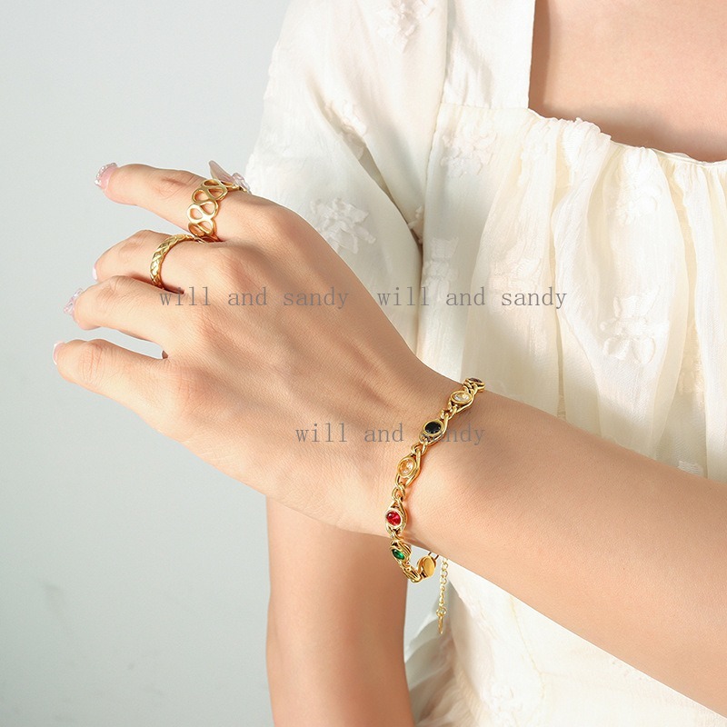 18k Gold Paper Clip Chain Bracelet for women Designer Jewelry Waterproof Stainless Steel Chain cubic zirconia snake evil eye Bracelets Bangle Cuff Lux