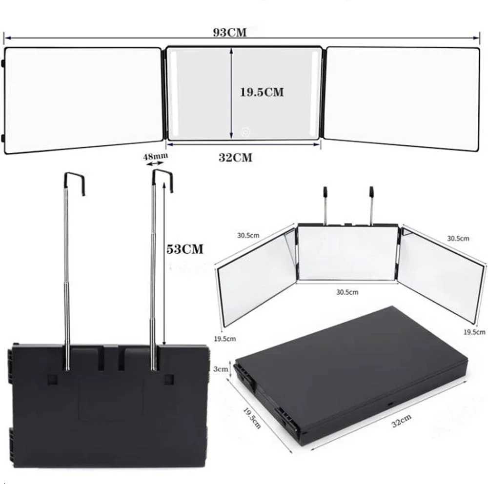 3 Way Mirror for Self Hair Cutting 360 Trifold Barber Mirrors 3 Sided Makeup Mirror to See Back of Head DIY Haircut Tool C250917