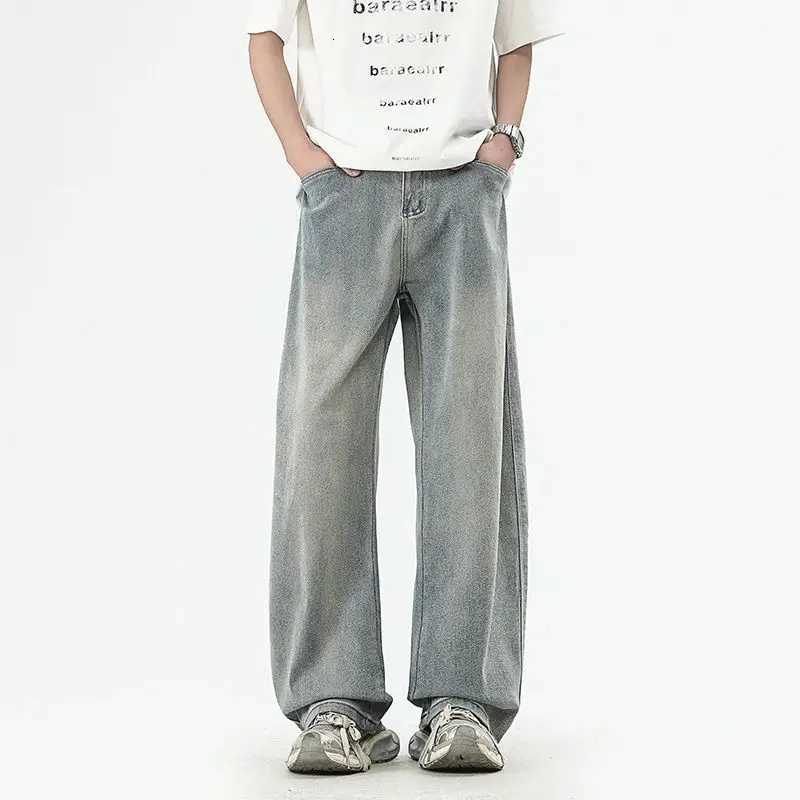 Mens New Street Style Simple And Versatile Retro Jeans With Loose And Wide Legs Spring And Autumn Curved Knife Casual PantsZ250917