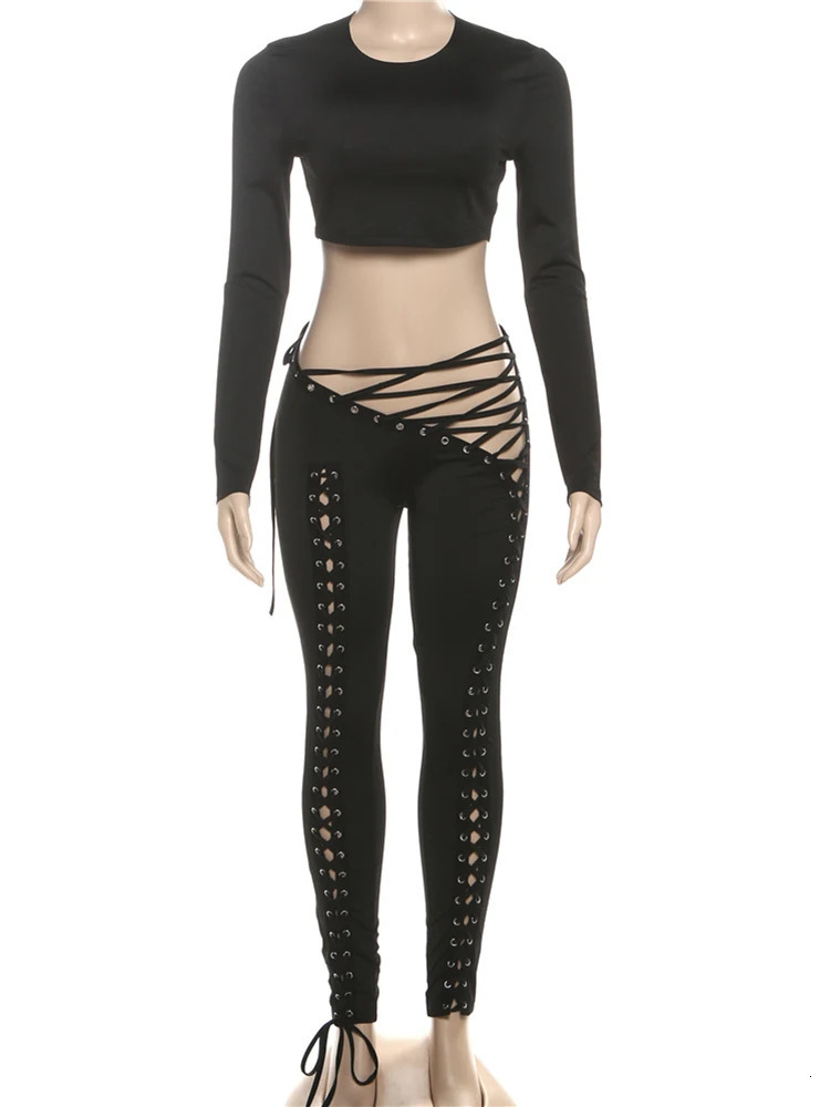 Weird Puss Sexy Women 2 Piece Set Casual Tracksuit Full Fall Crop TopsShirring Irregular Pants Stretch Streetwear Skinny Suits 250917