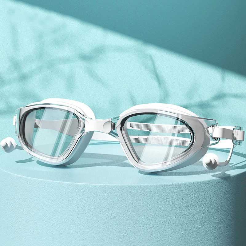 Adult new antifog swimming goggles waterproof swim goggles with earplugs for men and women antiUV swimming goggles J250917