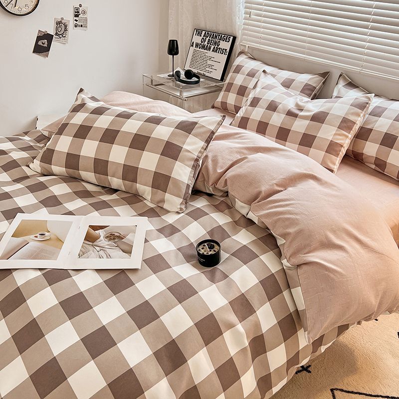 Fresh Skin-Friendly Brushed Cotton Four-Piece Student Dormitory Quilt Cover Three-Piece Set Single and Double Bed Bedding