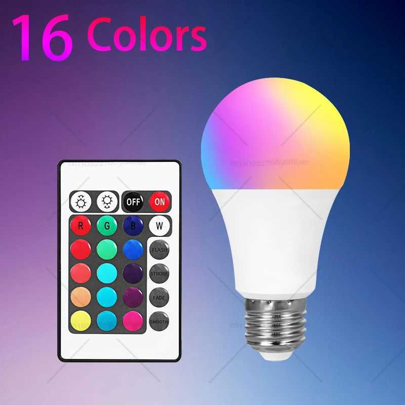 E27 RGB LED Light Bulb 220V with IR Remote 24 Control Color Changing Multicolor Lamp Spotlight for Bedroom Party Home Decor C2509171