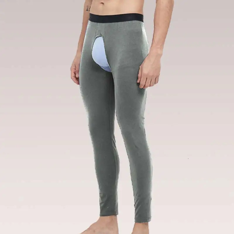 Pantaloni Termici Di Opencrotch Uomini Leggings Sottili Gamberi Mediocchi Di Vecchia Johns Autunno Inverno Inverno Filo Interno Filo Cotone Padella-image