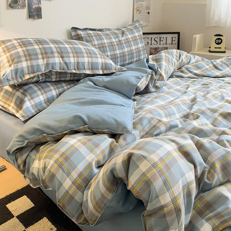 Nordic INS Plaid Cashmere Duvet Cover Set - Skin-Friendly, Comfortable, Durable Bedding for Rental Use W260302