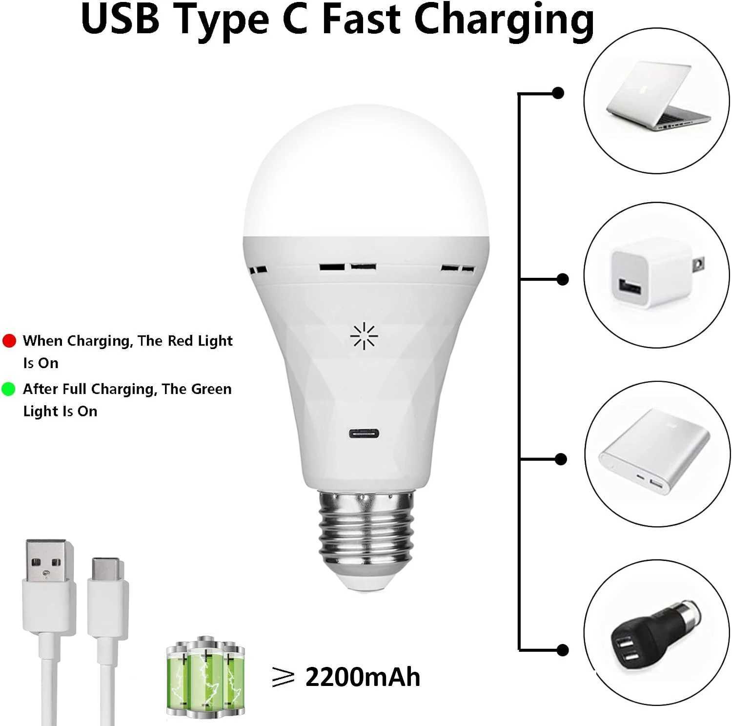 USB led bulbE27 Rechargeable Light Bulbs Emergency Lightbulbs Warm with Timer Dimmable for Wall Wireless Sconce2pake C250917