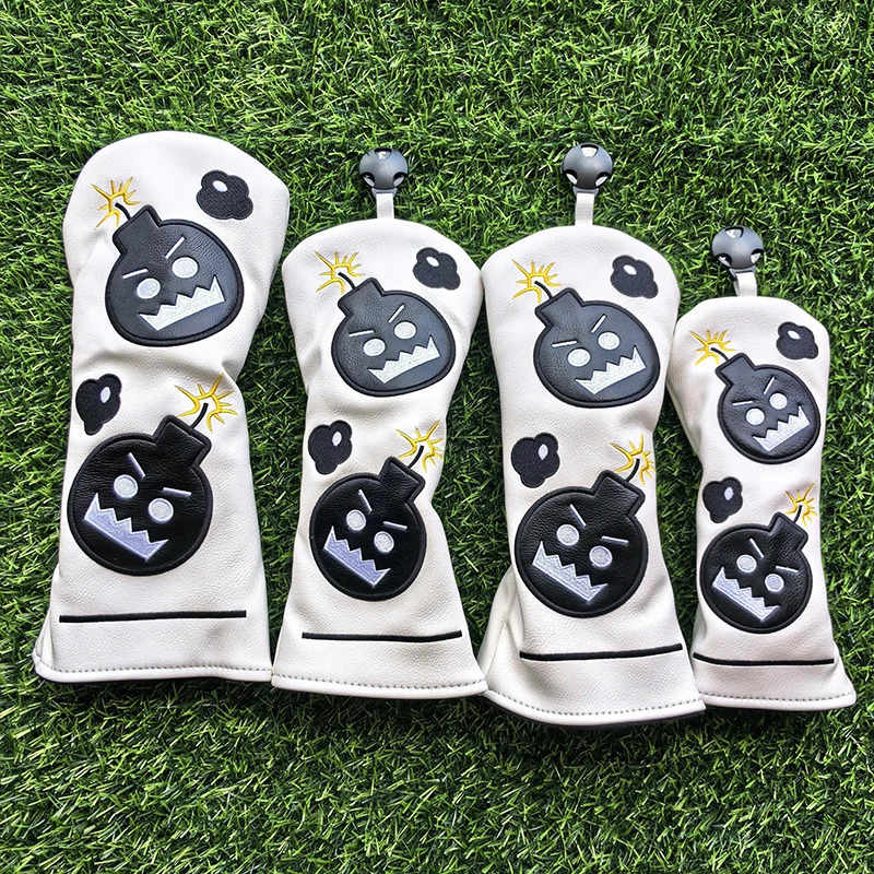 Cartoon Bomb 1 3 5 Wood Headcovers Driver Fairway Woods Cover PU Leather High quality Putter Head Covers 250917