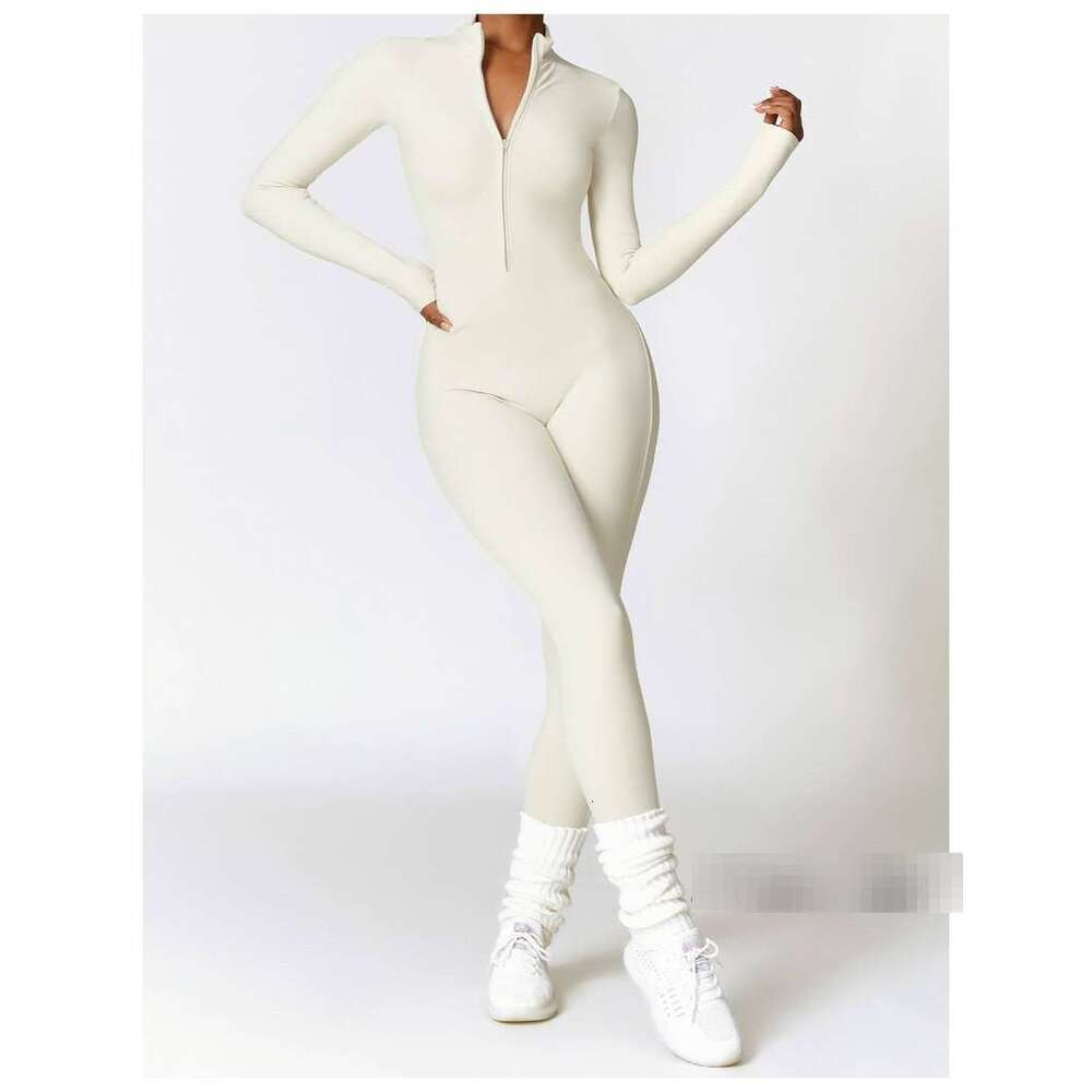 Ski Bodysuit - Fleece-Lined Women Yoga Jumpsuit Fitness Sports Suit Zipper Elastic One-Piece Bodysuits Gym Long Sleeve Gym Runing Push Up Workout Spor