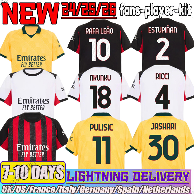 24 25 26 maillot MILANS 10 RAFA LEAO Soccer Jerseys 11 PULISIC camiseta 19 THEO REIJNDERS Shirt 8 Loftus-Cheek 23 Tomori uniform fans player men kids adults kit maglia
