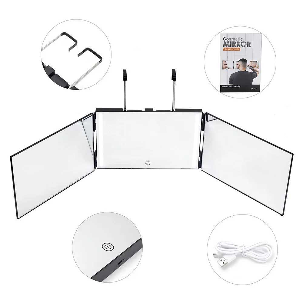 3 Way Mirror for Self Hair Cutting 360 Trifold Barber Mirrors 3 Sided Makeup Mirror to See Back of Head DIY Haircut Tool C250917