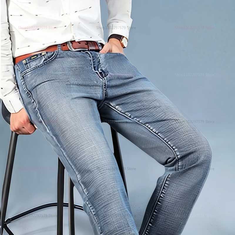 Mens Denim Pants Spring Casual Business Straight Fit Loose Elastic Waist Stylish Comfortable Pants for Work and Casual WearZ250917