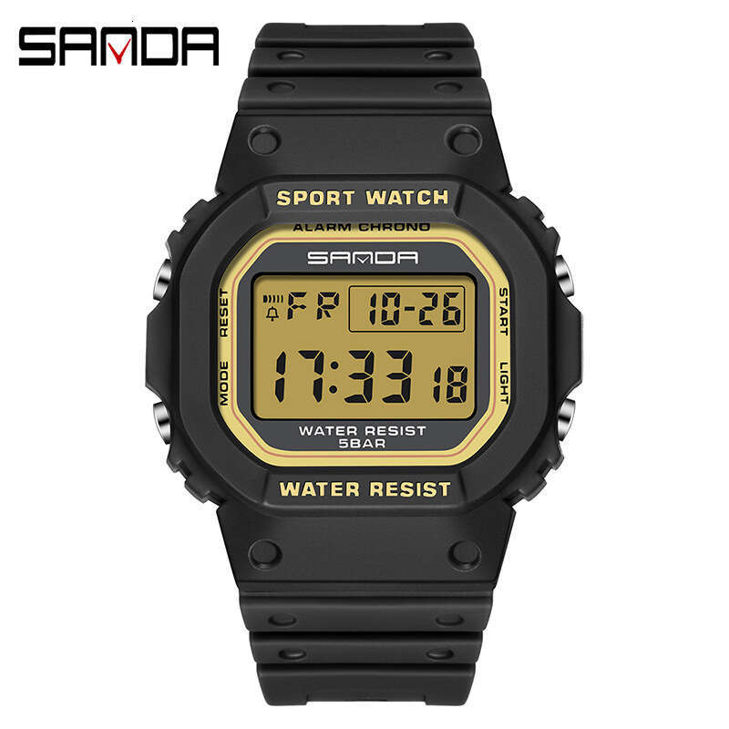 DHgargets Sanda Square Single Display Electronic Watch Multifunctional Alarm Clock Luminous Outdoor Sports Waterproof Student Wristwatch
