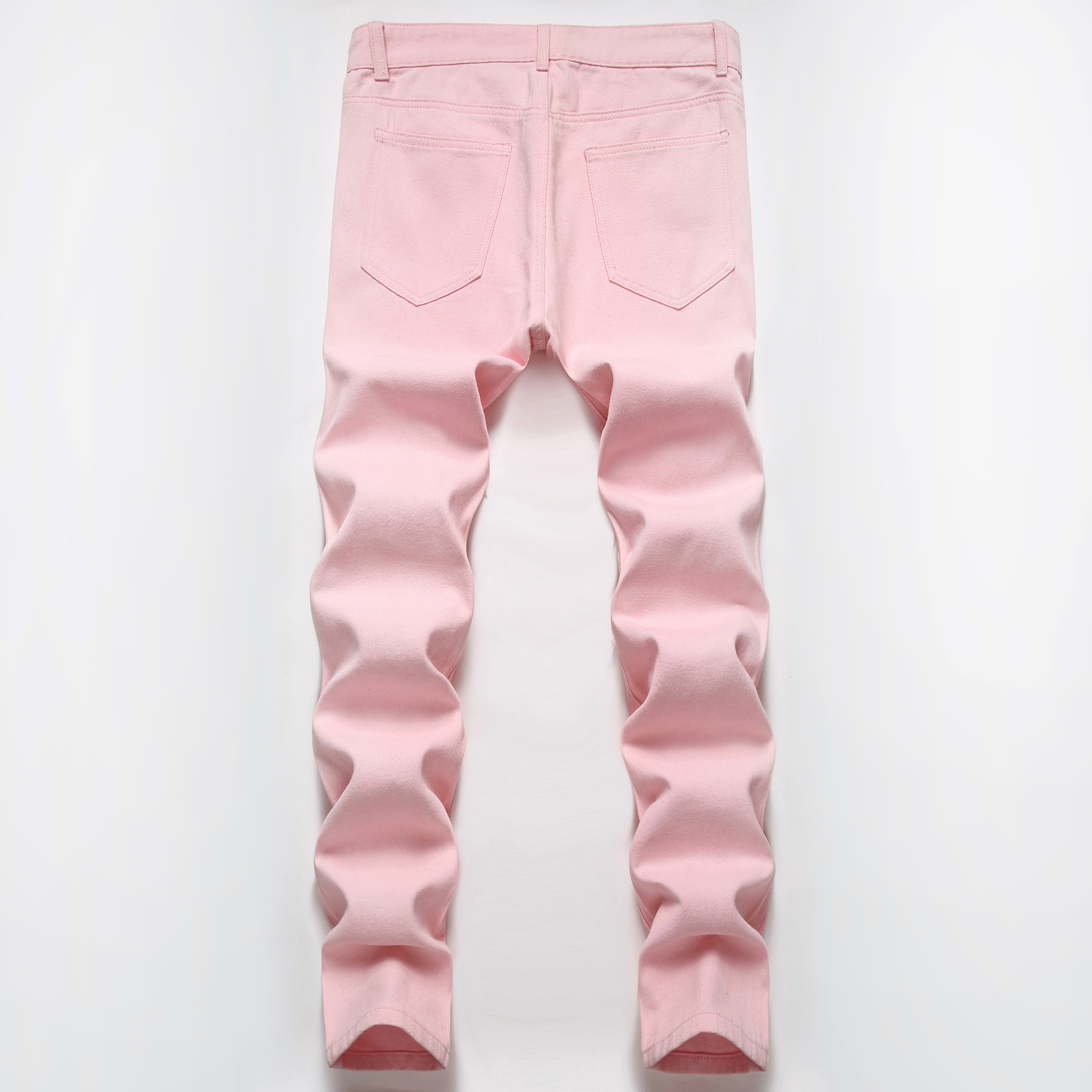 Men's Jeans Men's Slim Fit Pink Ripped Jeans - Solid Color Stretch Denim Pants for Fashion-DH0011