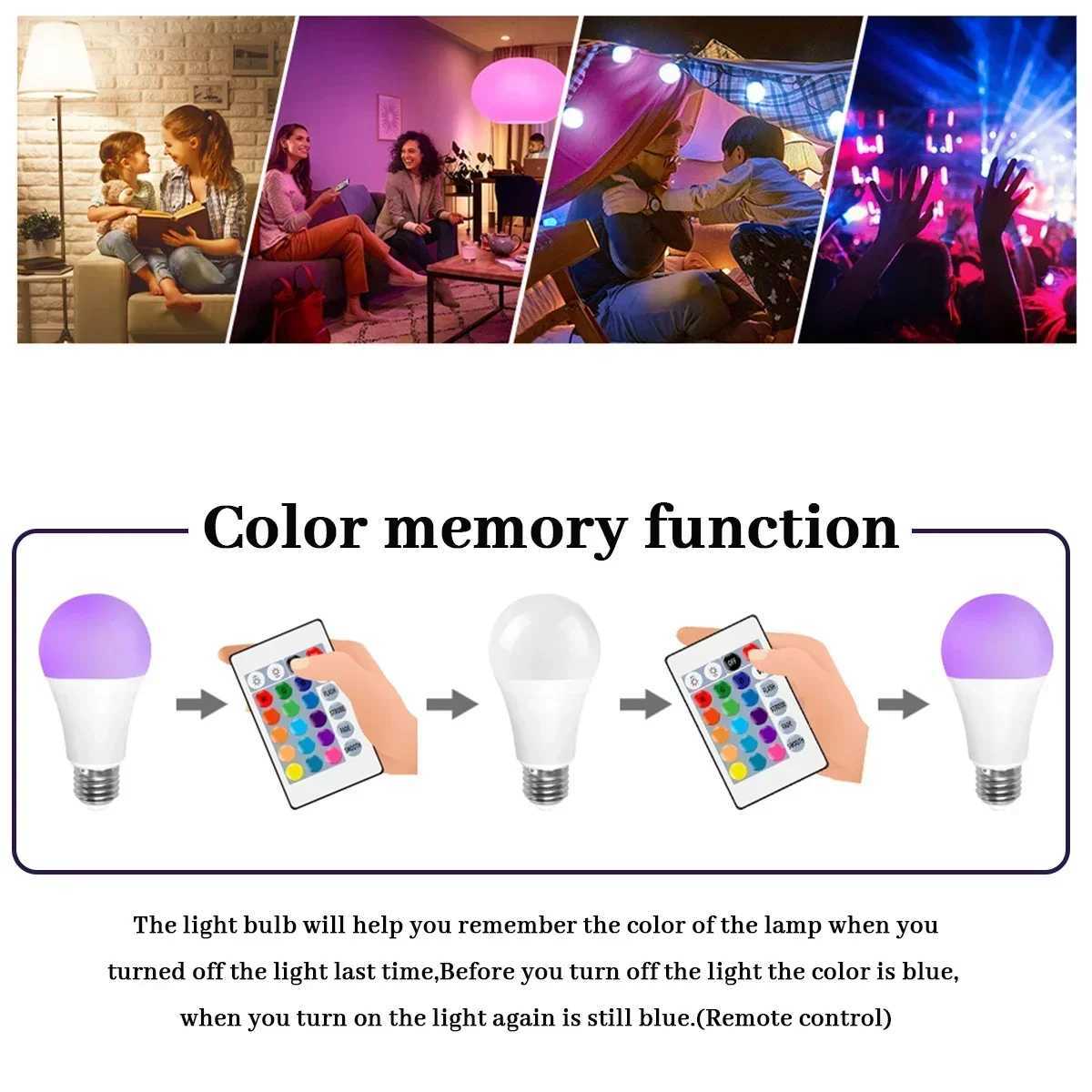 LED RGB Bulb Multicolor light E27 B22 Base 16 Colors 110V 220V Smart lighting Dimmable 24 Key Remote Control Lamp C250917
