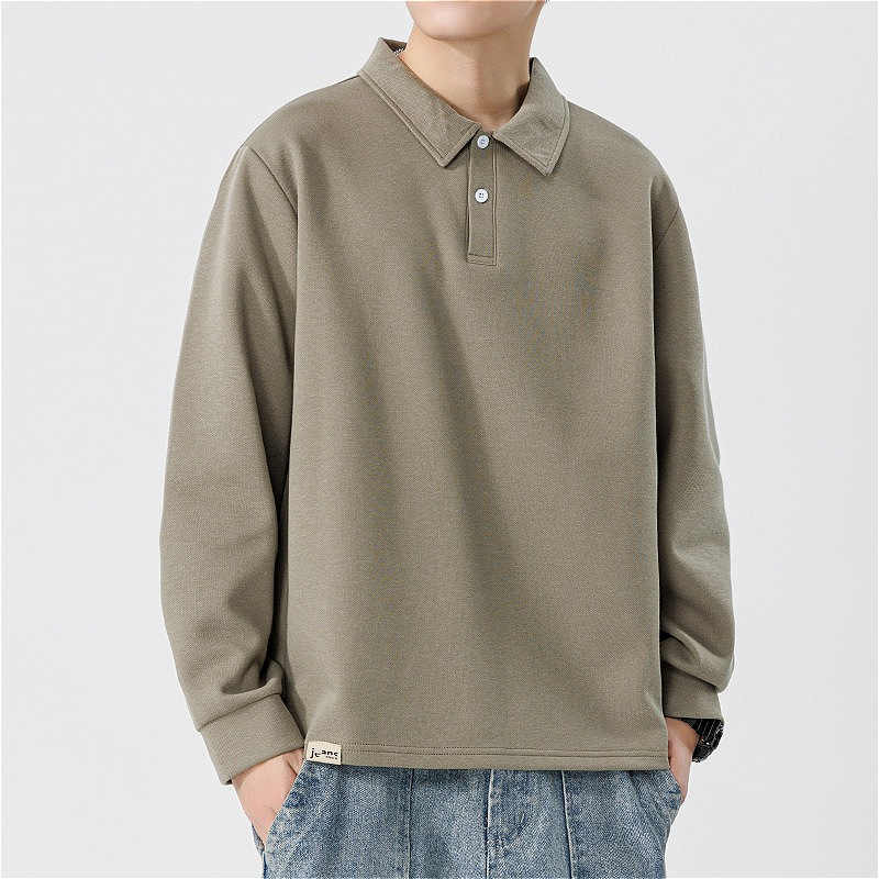 H155 Men Long-sleeved Autumn and Winter Heavy Loose Solid Color Lapel Youth Casual
