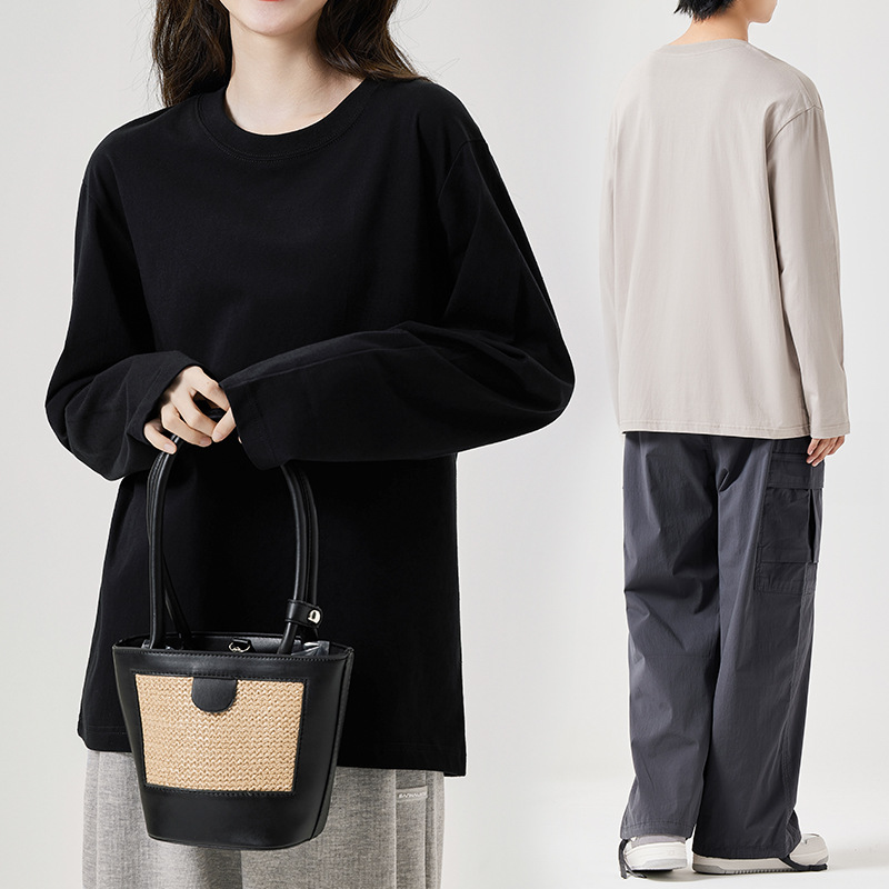 Men's Japanese-Style Solid Cotton Long-Sleeve T-Shirt - Autumn Crewneck Pullover, Ins Early Fall Inner Wear-04C