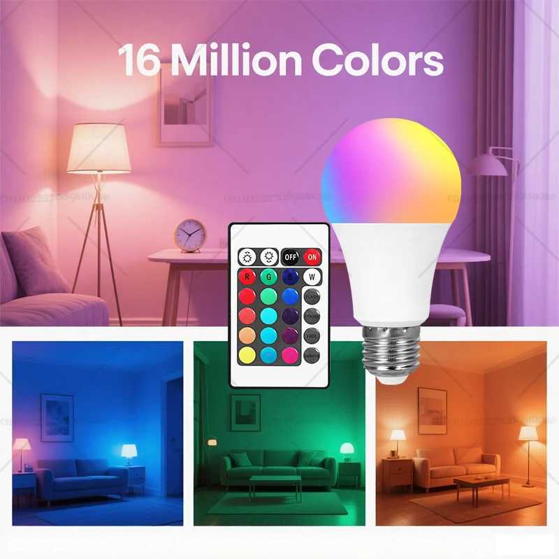 E27 RGB LED Light Bulb 220V with IR Remote 24 Control Color Changing Multicolor Lamp Spotlight for Bedroom Party Home Decor C2509171