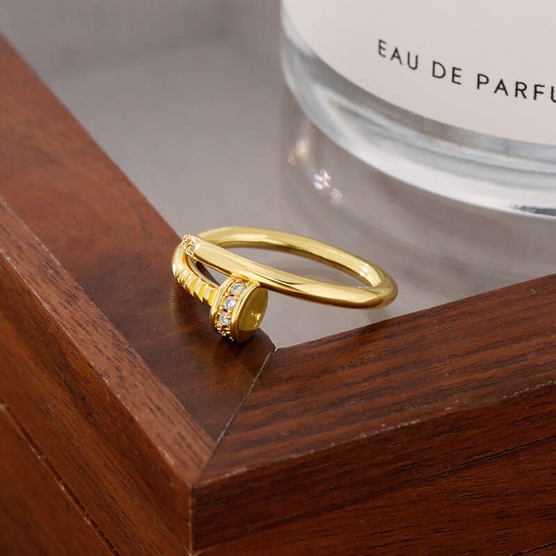 French Style High-End Micro-Paved Sparkling Diamond Nail for Women, Unique Versatile Ring, Light Luxury Niche Design Sense, Index Finger Ring