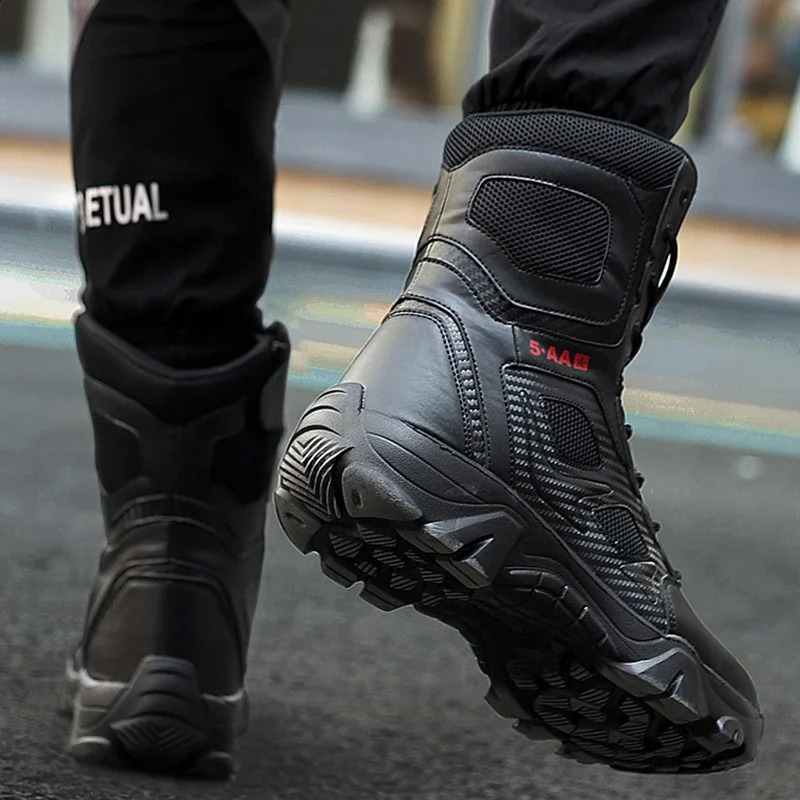 Mens Tactical Boots Autumn Lightweight Plus Size Sidezip Mesh US Combat Boots Outdoor Durable Hiking Desert Work Boot 250916