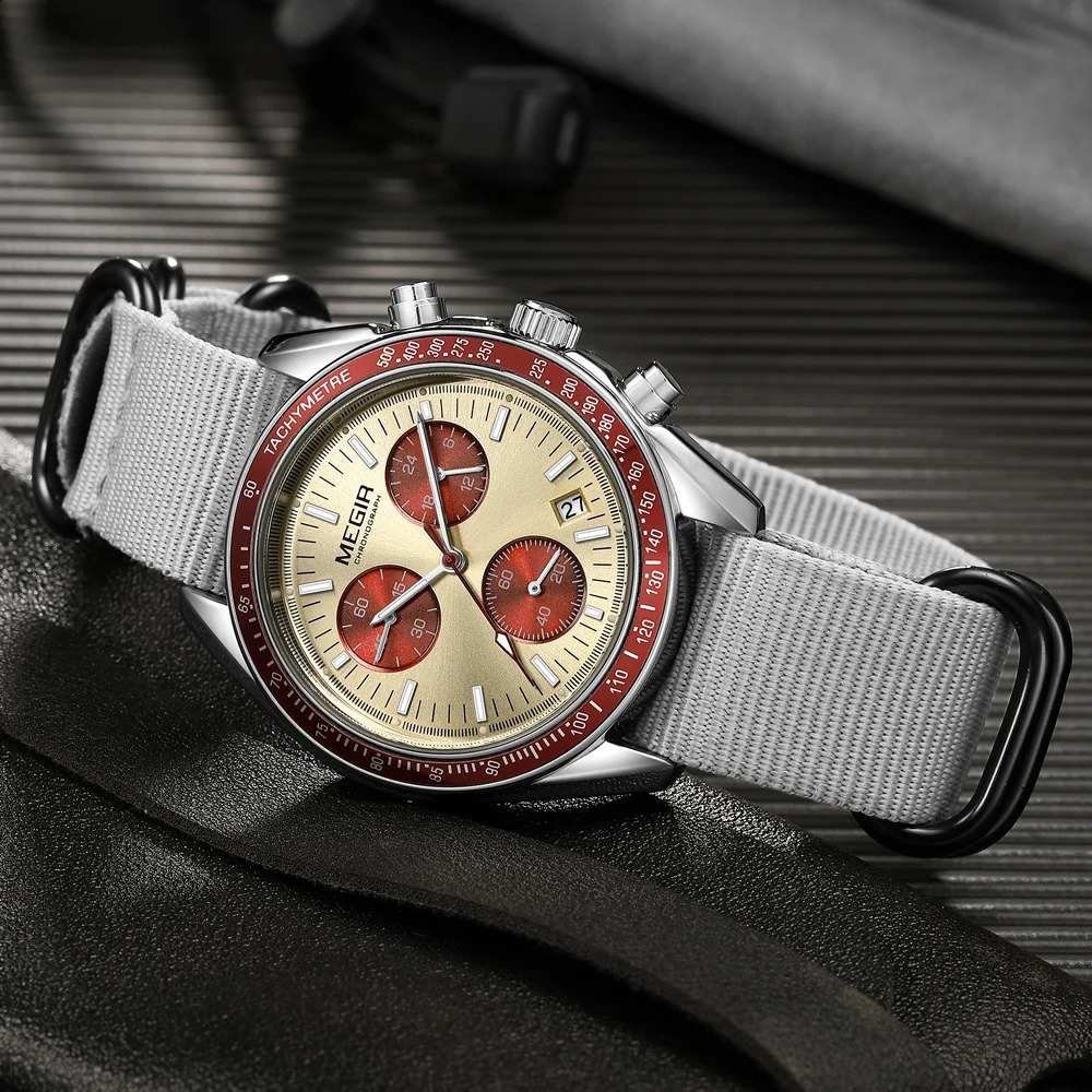 MEGIR Mens Watches Canvas Weaving Strap Sport Automatic Chronograph Quartz Waterproof Wristwatch for Male 2247 250916