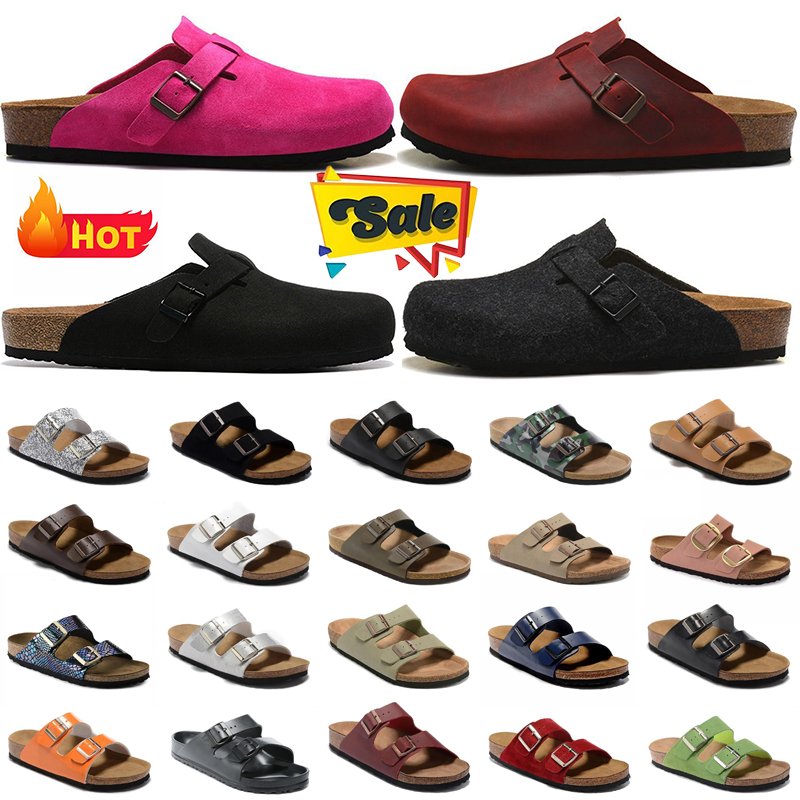 with box designer slippers men women clogs suede leather mules mens stylish slides outdoor comfortable sandals black brown tan grey shoes 36-46
