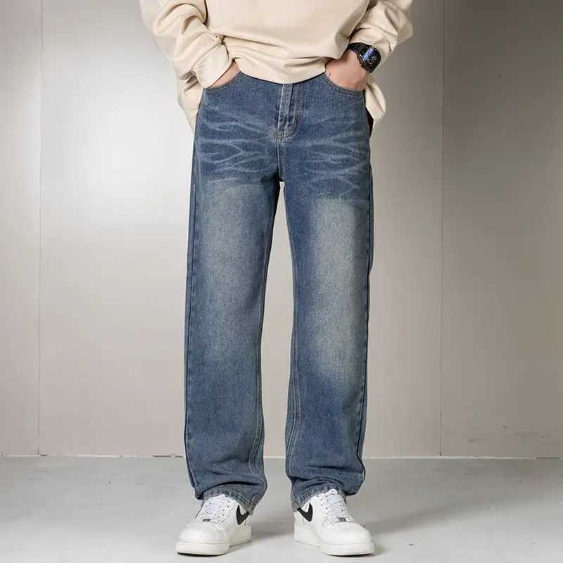 2025 Autumn Winter New Mens Jeans European and American Baggy Denim Wide Leg Pants Slim Mid Waisted Mens Straight Causal JeansZ250917