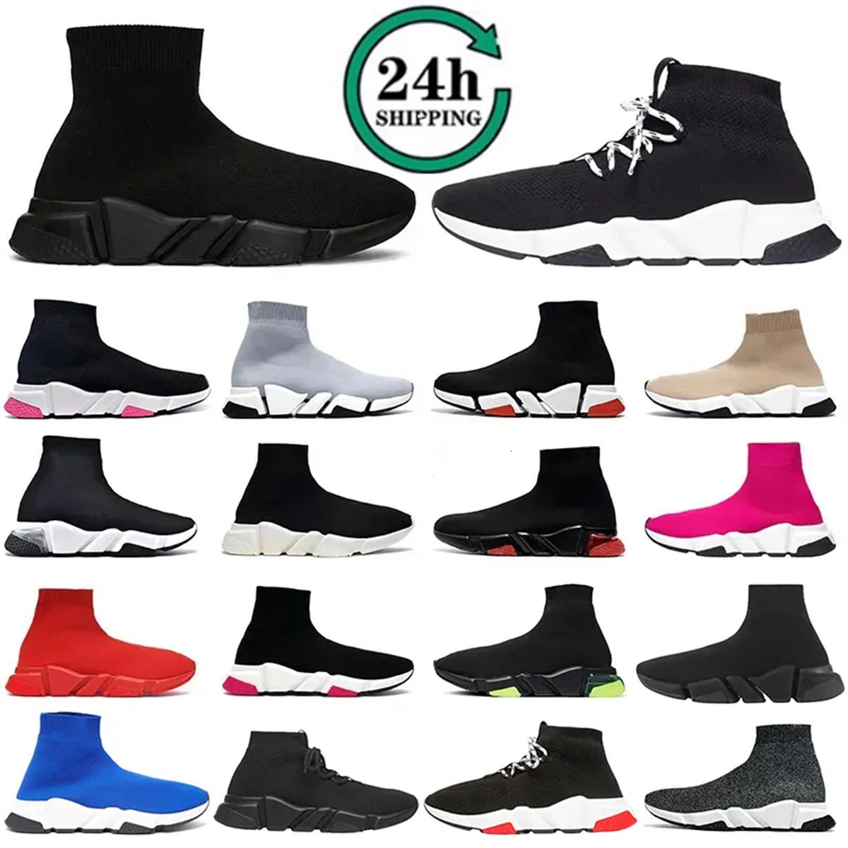 Designer sock shoes men women Graffiti White Black Red Beige Pink Clear Sole Lace-up Neon Yellow Balenciege socks speed runner trainers flat platform sneakers 35-45