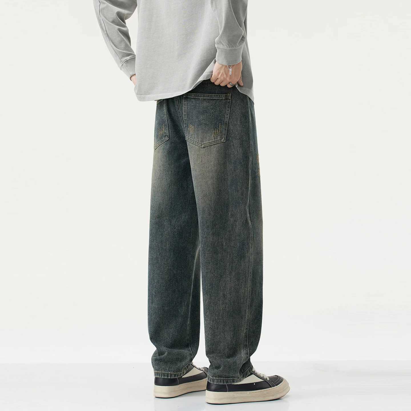 N Retro Jeans Mens Pants Loose Straight Hole 2025 Fall and Winter New Pants Harlan Casual PantsZ250917