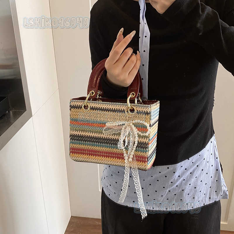Niche Trendy Fashion Colorblock Straw Bag for Women 2025 New Simple Casual Shoulder Bag Crossbody Princess Bag H250916
