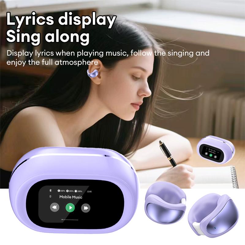 MGALL Wireless Bluetooth Earphones Ear Clip Style Bluetooth 6.0 MG-C100 Dolby Atmos Music Headset LCD Touchscreen Earbuds