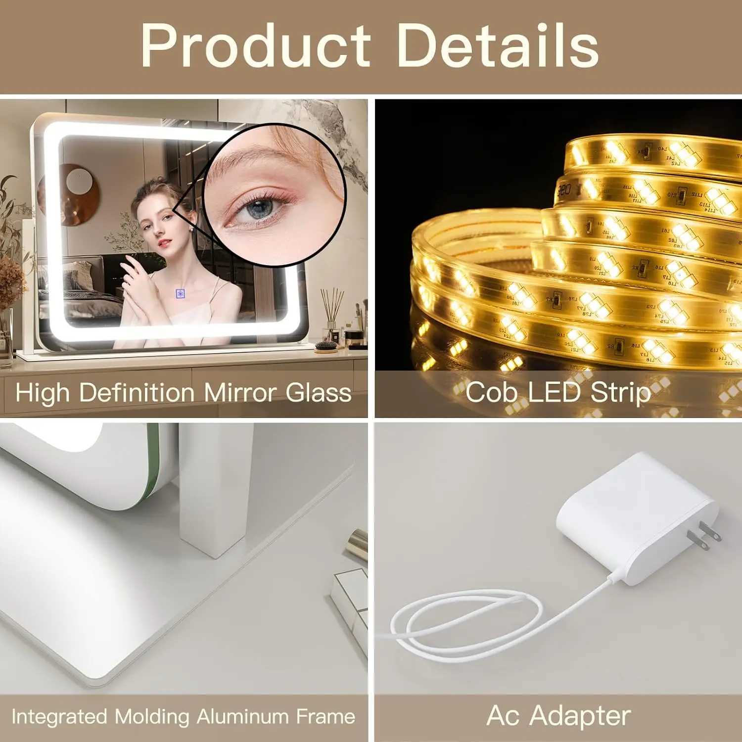 22x19 makeup mirror with light tri color illuminated touch screenadjustable brightnesssuitable for dressing table tabletop C250917
