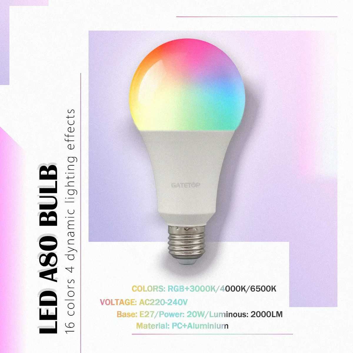 110Pack Dimmable RGBW A80 LED Bulb Lamp 20W 2000LM AC 220V Red Green Blue Yellow Light Colorful Change for Bedroom LivingRoom C250917