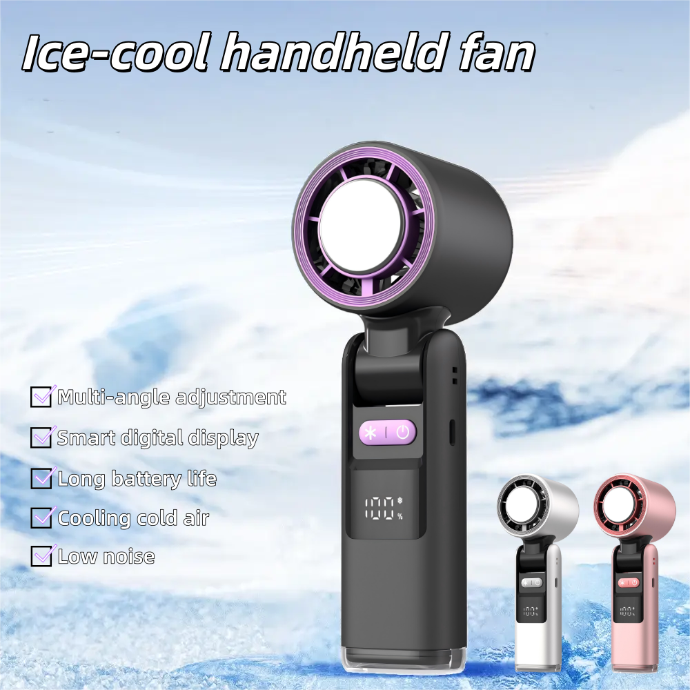 K801 Ice-Cool High-Speed Handheld Fan Minifan Portable Foldable Digital Display USB 100 Speeds for Outdoor/Desktop