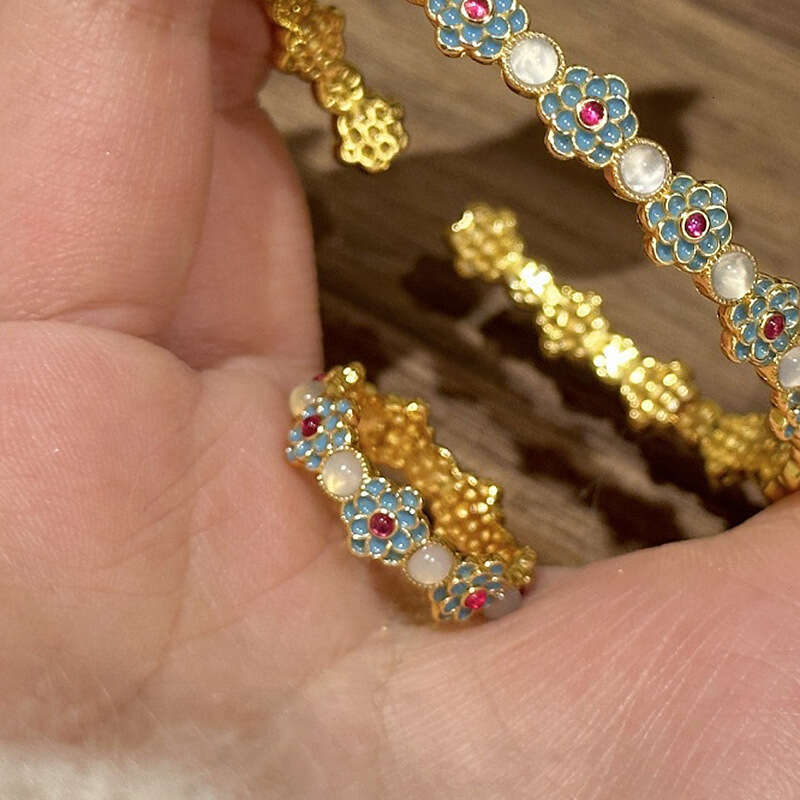 Enamel Chalcedony Blue and White Porcelain 2025 Ancient Method New Chinese Classical Small Flower Ring