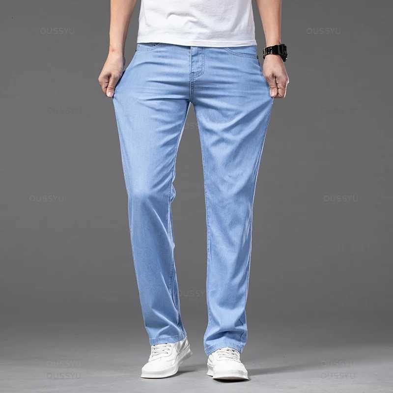 2025 New Summer Lyocell Baggy Mens Jeans Elastic Waist Thin Straight Denim Pants Dark Blue Classic Trousers Plus Size 40 42Z250917