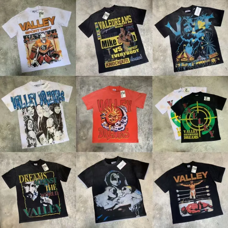 Men's T-Shirts valley Designer Mens T Shirts valelives Vintage vale Graphic Oversized Y2k Top Harajuku Gothic Cotton Short Sleeve Shirt Men Clothing Size -XL