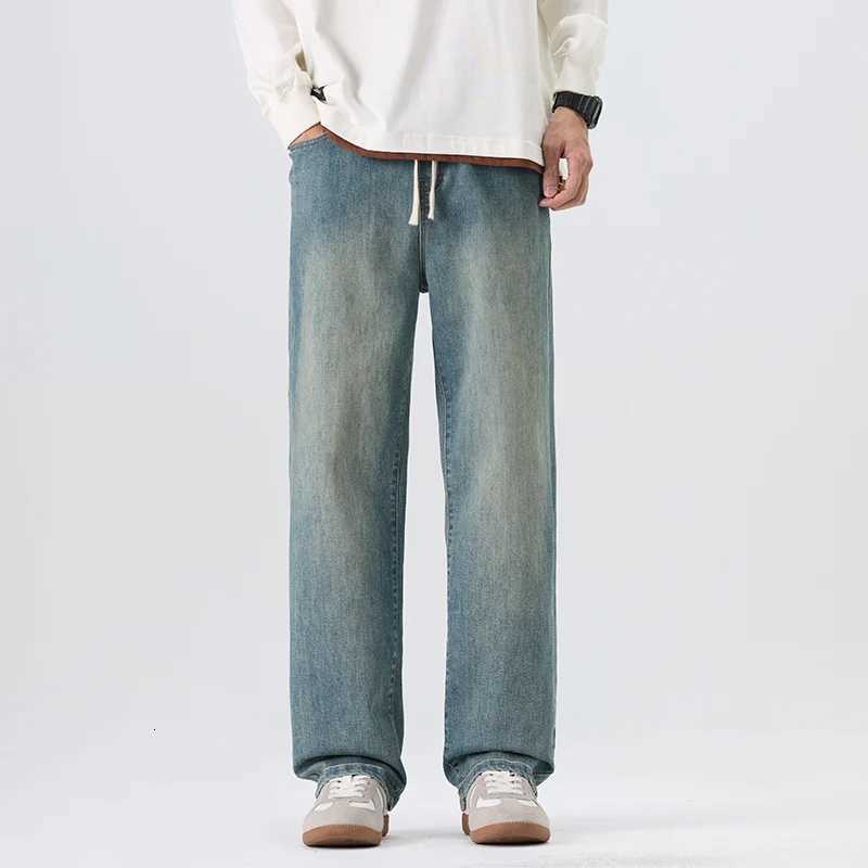 Highend Wash Trend Jeans for Men Fall and Winter Straight Loose Waist Drawstring Casual Pants for MenZ250917