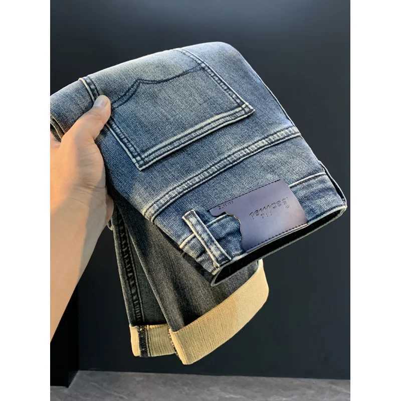 Loose straight leg jeans mens 2025 autumn new style American high street trendy brand elastic versatile casual long pantsZ250917