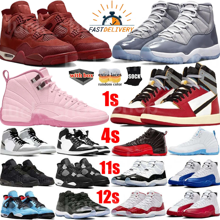 1s 4s 11s 12s Witn Box Designer Shoes Men Women Basketball Shoes Black Cats Cherry Metallic low Fragment Military Unc Grey Cement Outdoor shoes trainers Sneaker