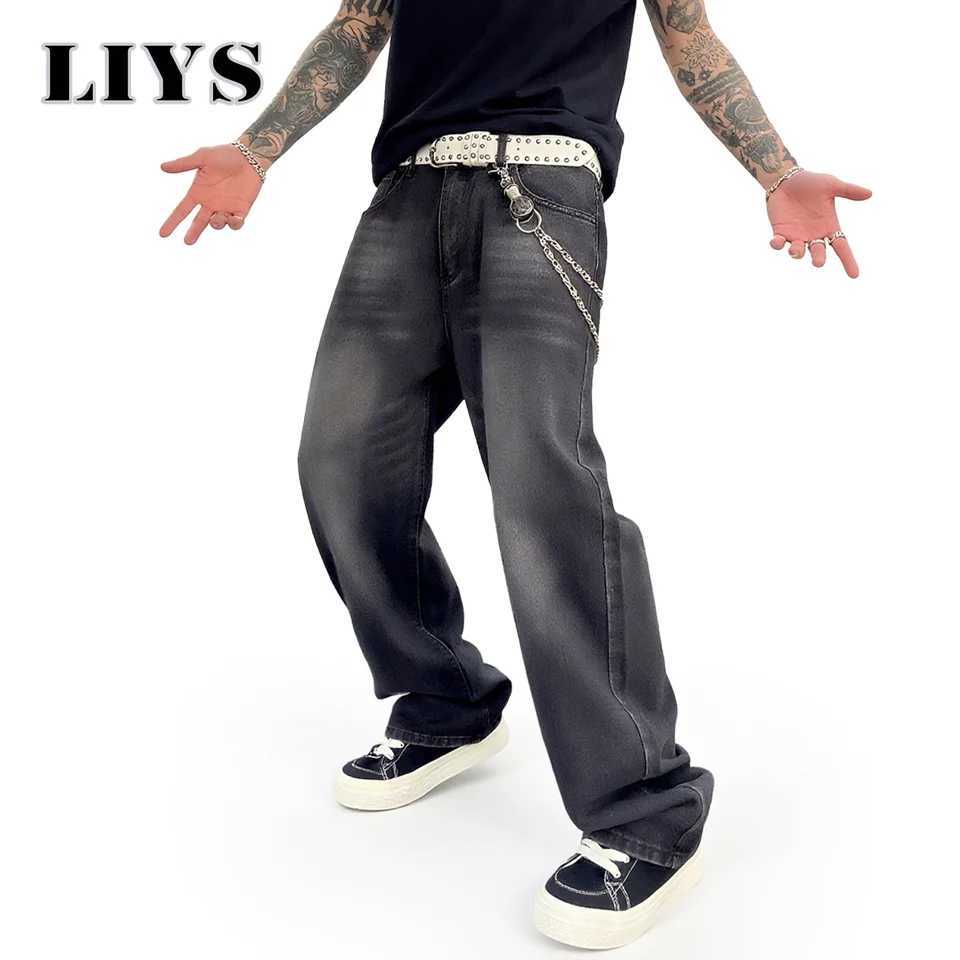 Autumn Mens American Vintage Washed Loose Wide Leg Jeans Black Pants New Fashion Casual Trendy Solid Color Denim Trousers MaleZ250917