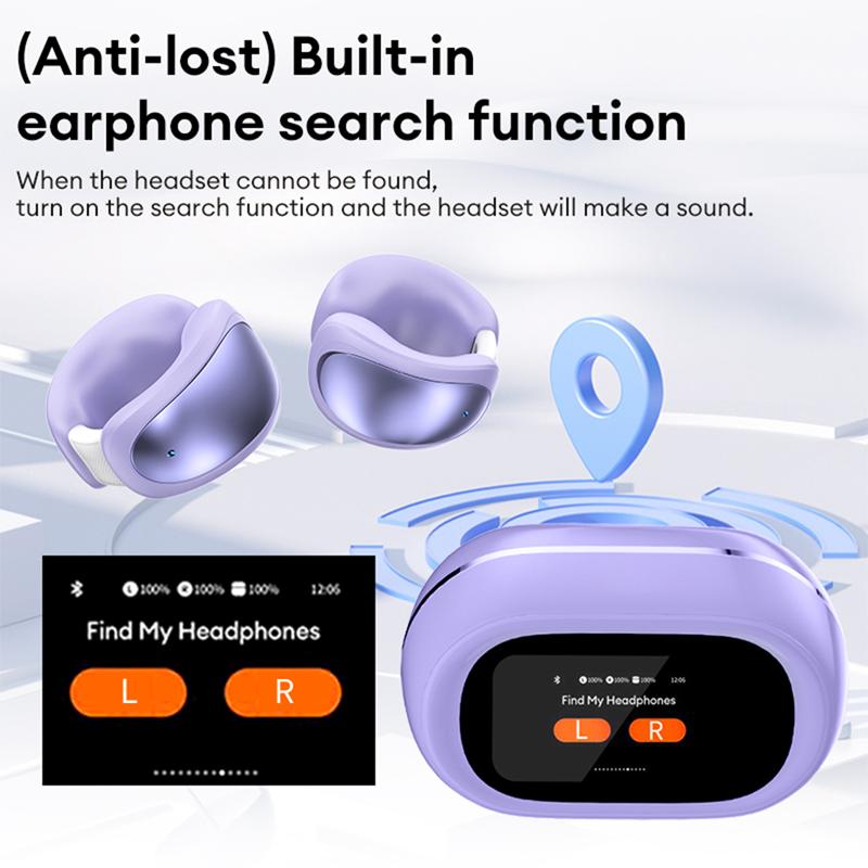 MGALL Wireless Bluetooth Earphones Ear Clip Style Bluetooth 6.0 MG-C100 Dolby Atmos Music Headset LCD Touchscreen Earbuds