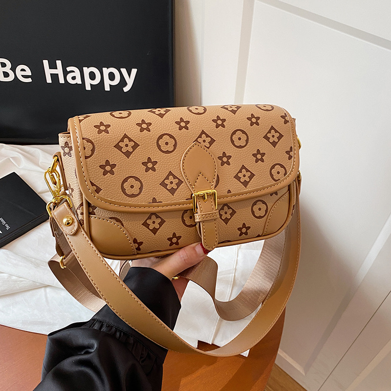 2025 Designer Women's Autumn New Retro Small Square Shoulder Crossbody Bag - Printed Texture, Trendy & Stylish, Wide Strap, with Free Shipping