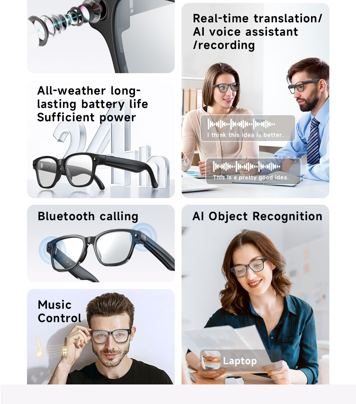 Smart Camera Glasses for Photos Audio Videos | 8MP HD Recording, 7H Battery, Lightweight AI Glasses for Men and Women 4G Memory Card-Anti-Blue Lights 