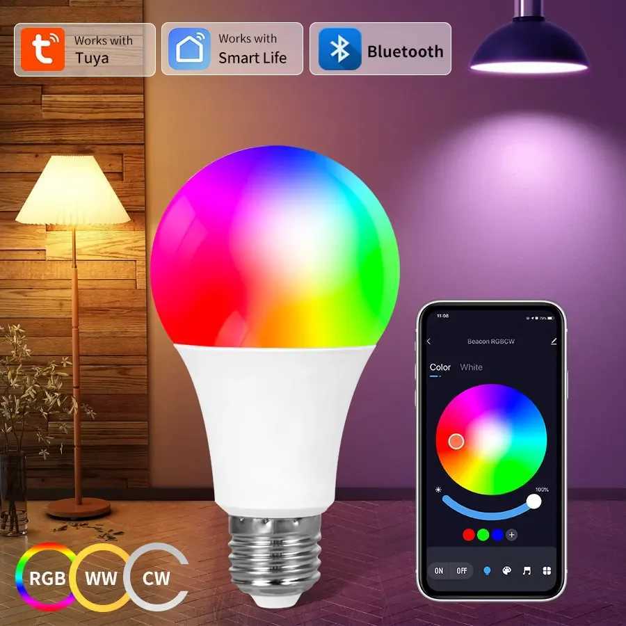 220V 9W 15W 18W Tuya Smart Bluetooth Bulb E27 Color Changeable RGB Lamp Smart Life APP Control Dimmable Timer Function Lampada C250917